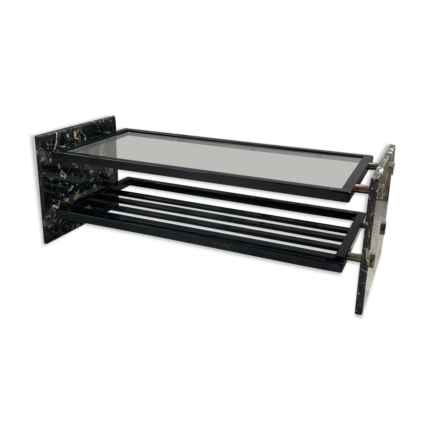 Coffee table year 80 Italian marble and glass