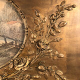 Louis XVI style trumeau in wood and gilded stucco and medallion engraving in the upper part