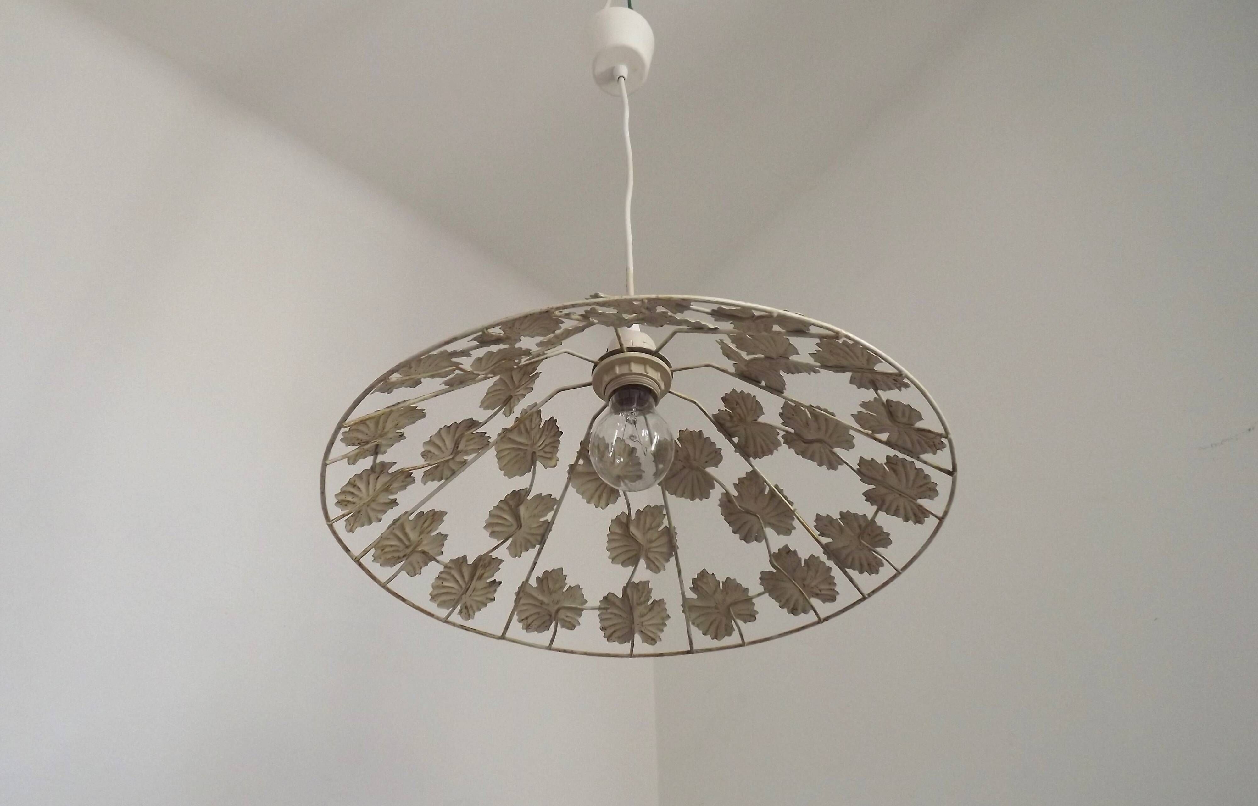 Vintage French Cream and Gold Metal Ceiling Light with Autumn Leaves 5520