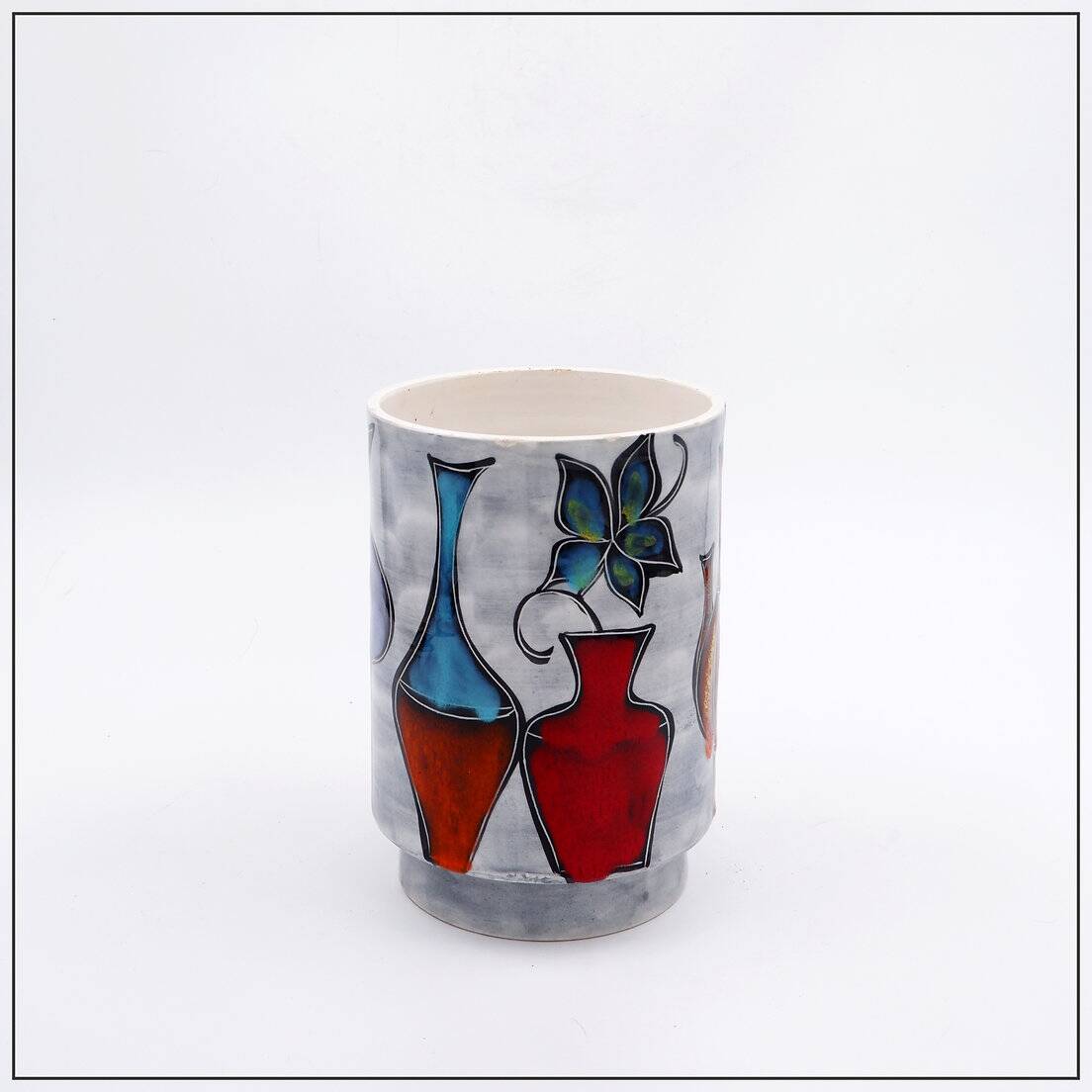 Italian round vase with bottle and floral motifs - 1950s/1960s