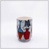 Italian round vase with bottle and floral motifs - 1950s/1960s