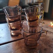 Set of 7 vintage smoked glass coffee cups - 1970s-80s