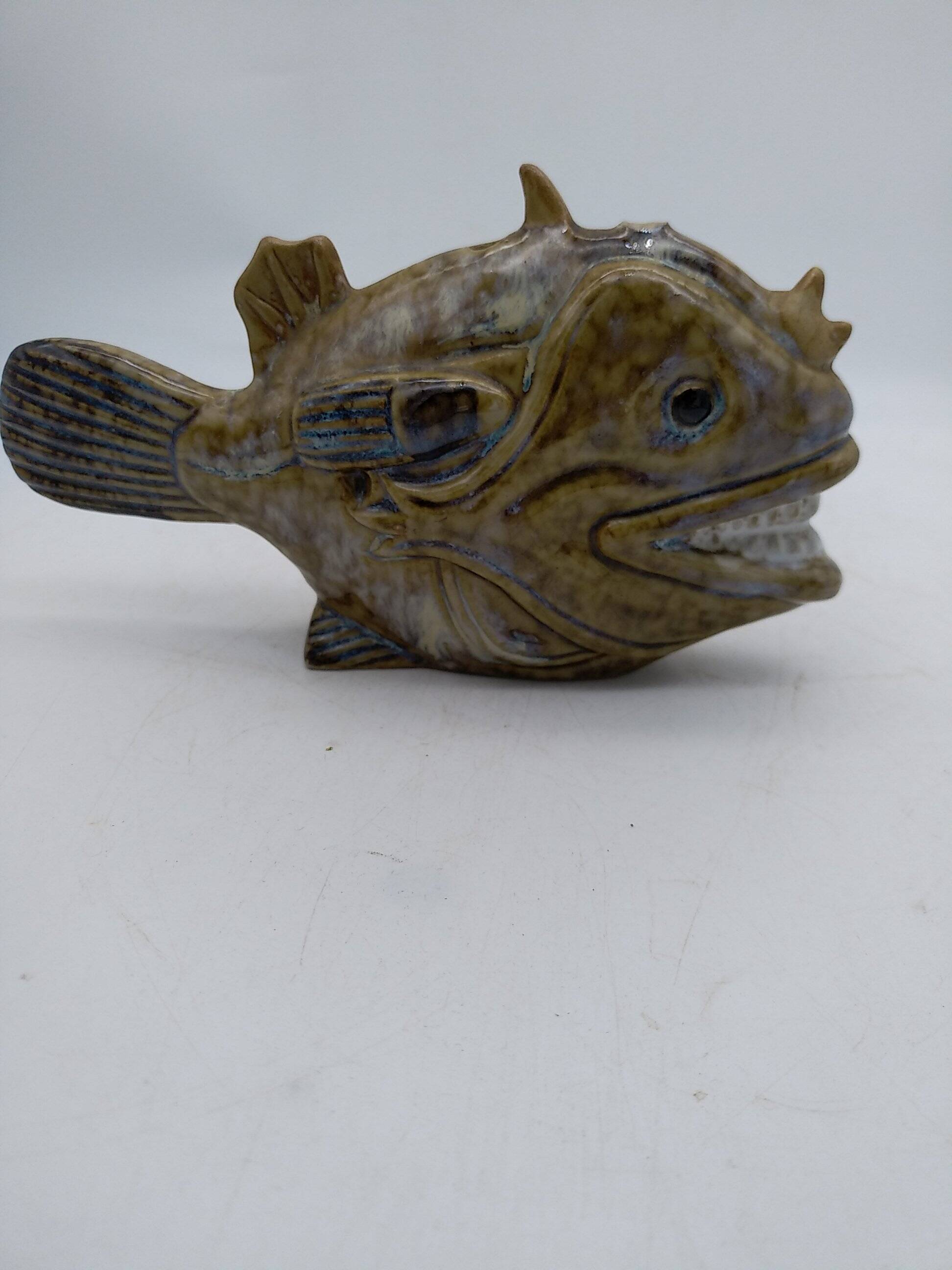 Glazed ceramic fish. Monkfish or monkfish. Can be used as a soliflore.