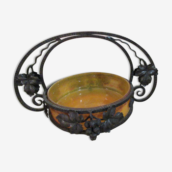 fruit cup marked DEGUEZ - Glass paste and wrought iron