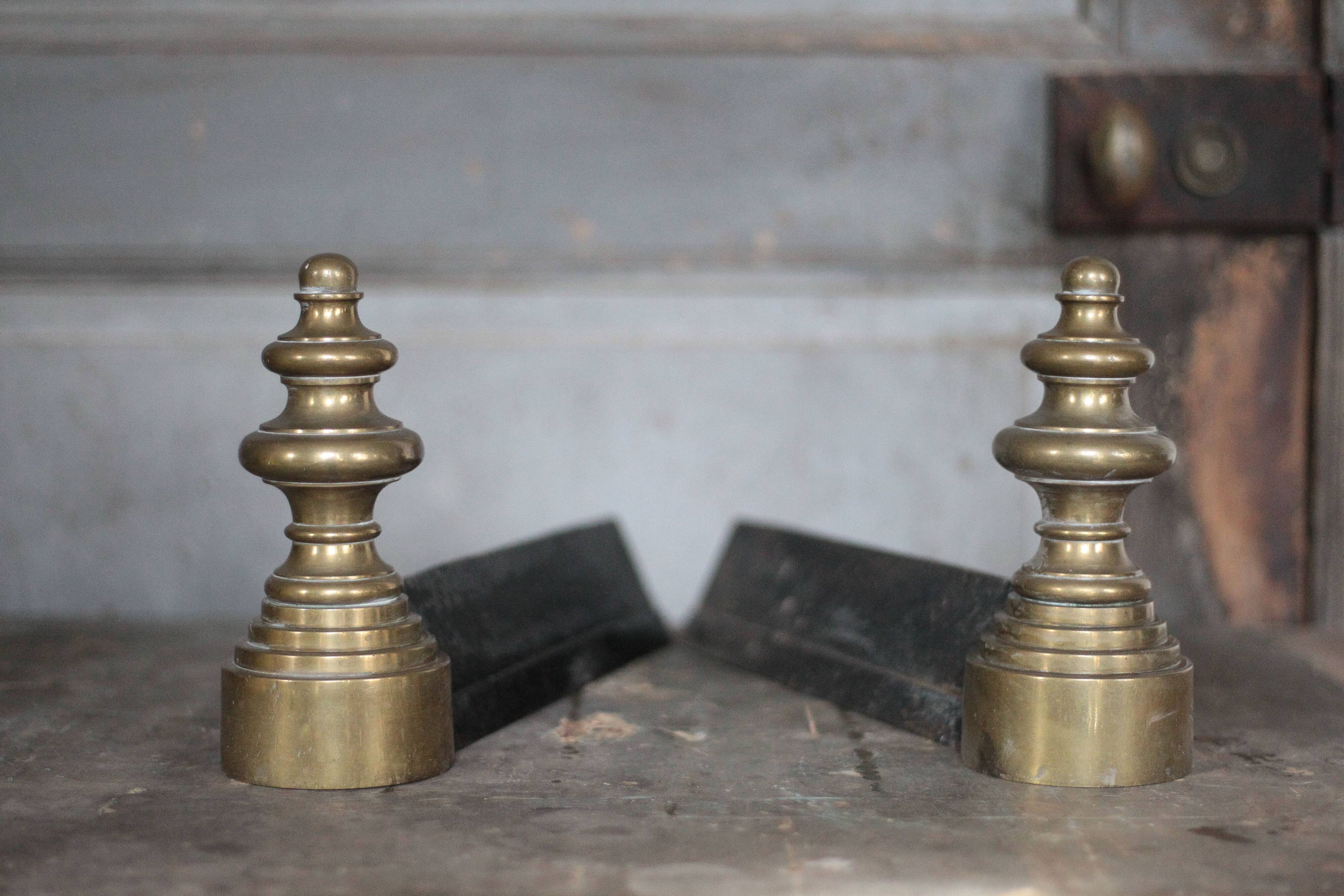 Chenets vintage, pair of chenets, fireplace accessory, brass chenets and f