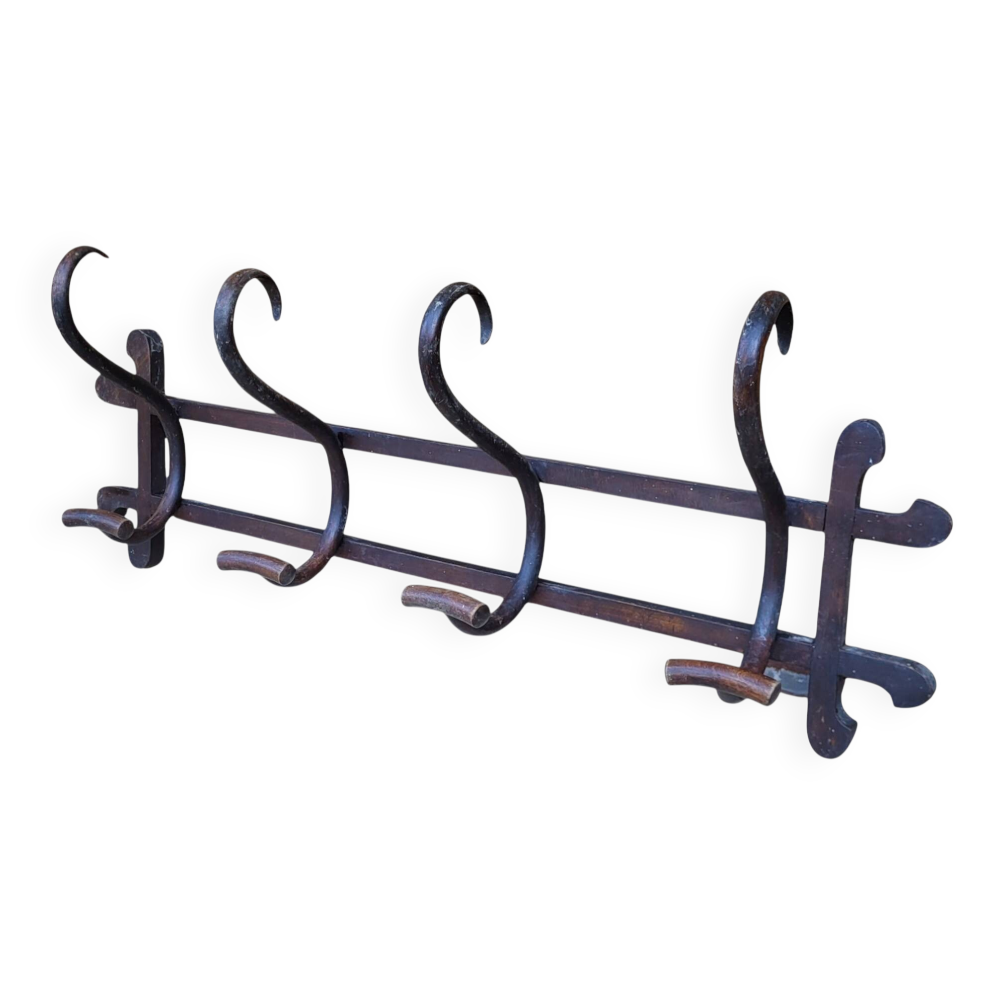 Wall coat rack / 4 hooks in the style of Thonet