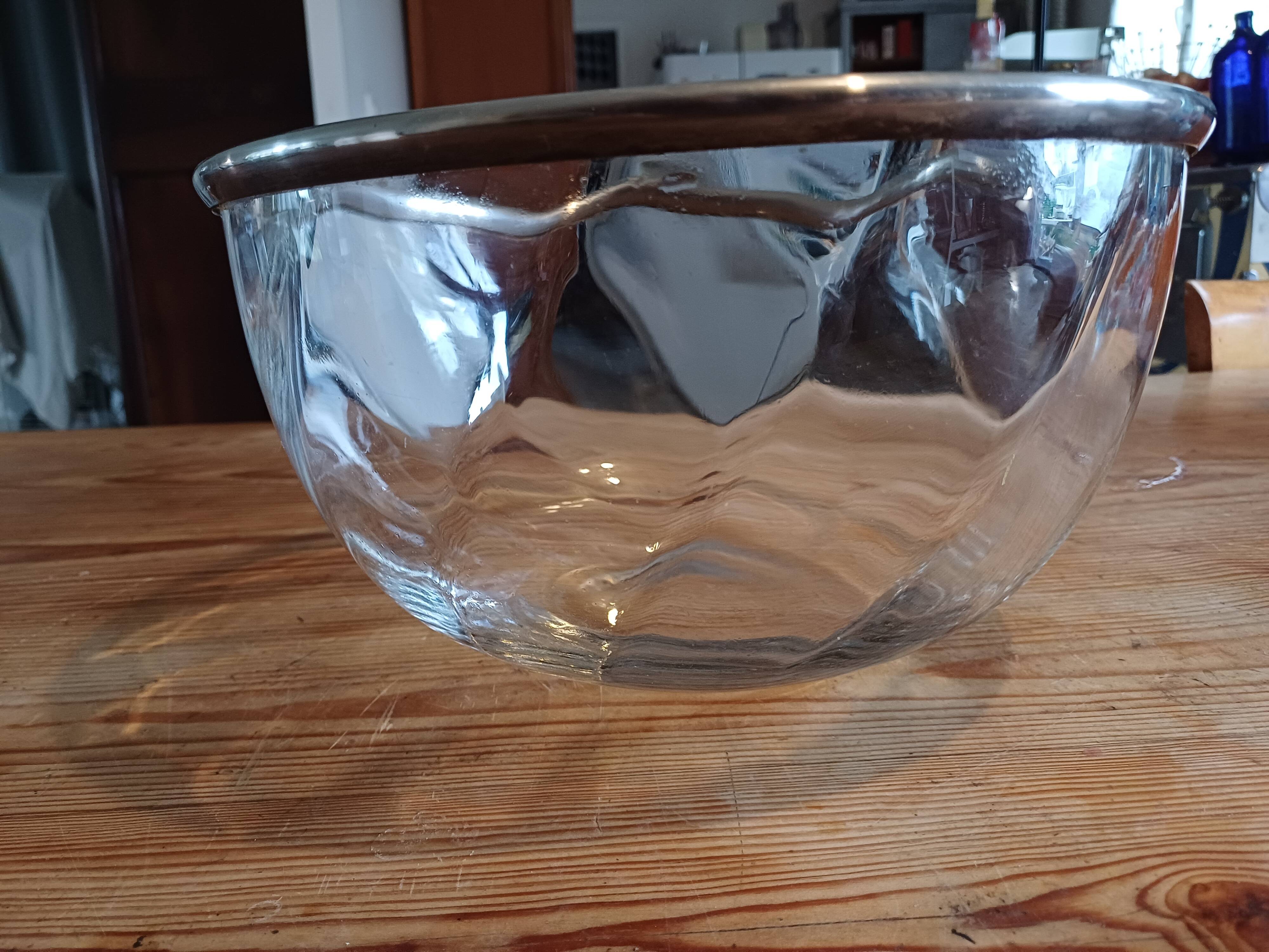 Saladier verre et métal argenté