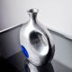 Biomorphic vase by Art3, aluminum and blue glazed ceramic, Spain, 1980