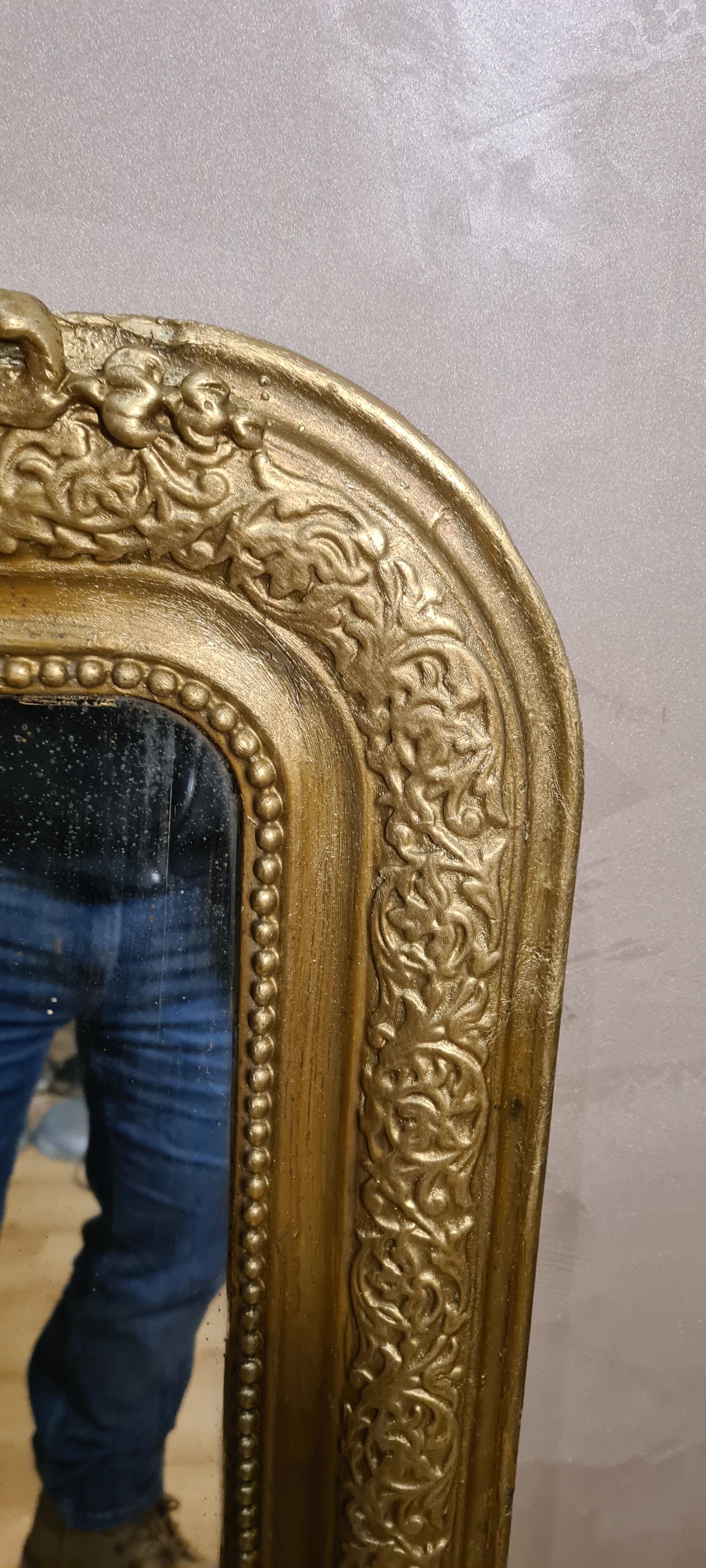 Old Louis Philippe style mirror in gilded wood with pediment