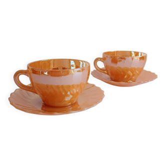 2 large Mexican termocrisa cups and saucers