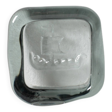 Pressed Glass Small Grey Trinket Plate / Viking Ship by Richard Duborgh