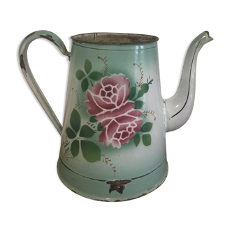Enamelled coffee maker green water color flowery model without lid