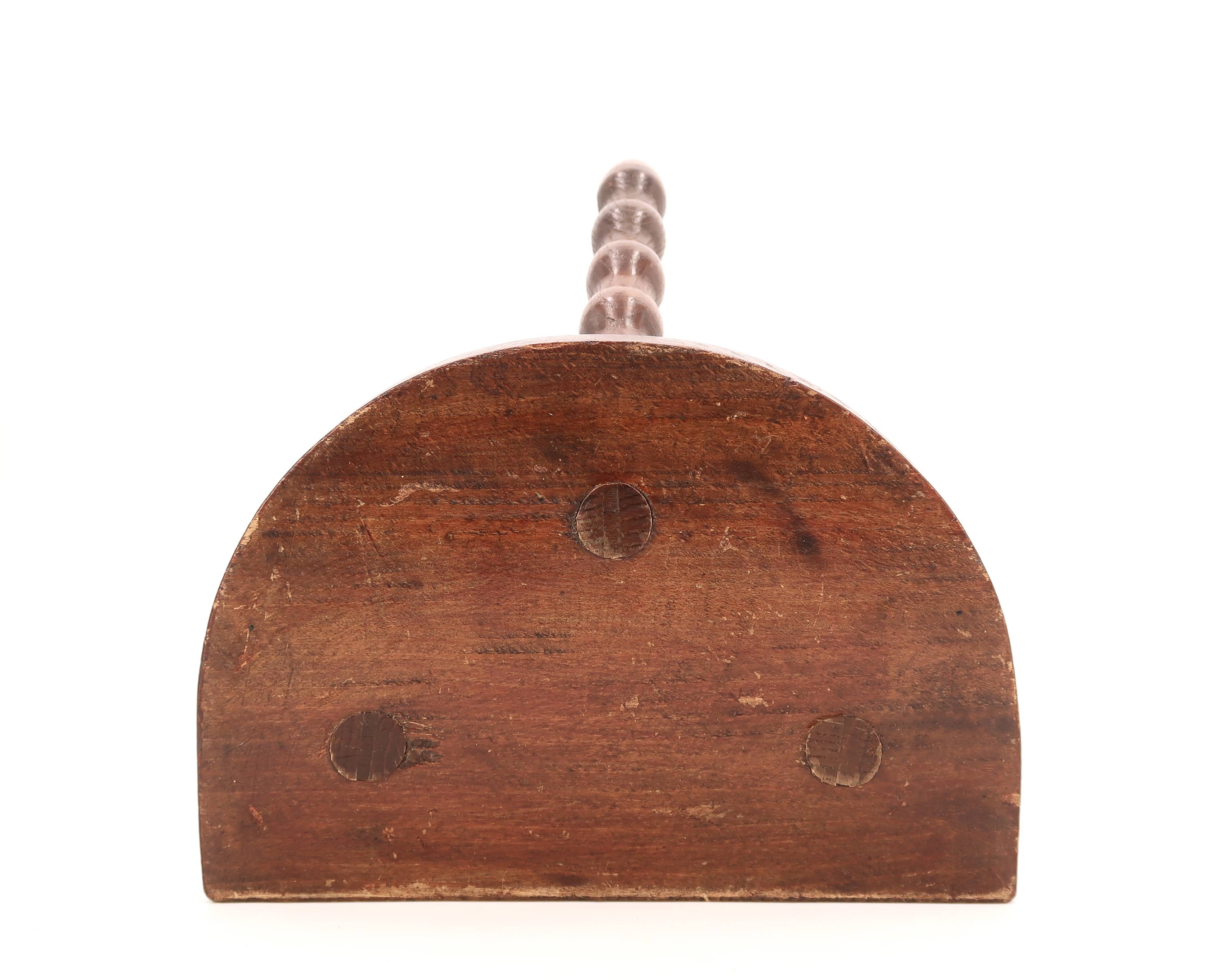 Wooden tripod stool, half-moon seat, 1950s