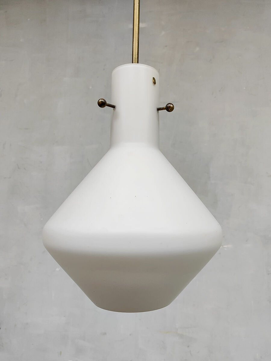 Vintage swedish modernist pendant lamp opaline glass