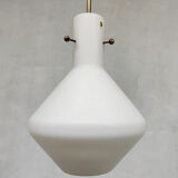 Suspension vintage moderniste suédoise verre opalin