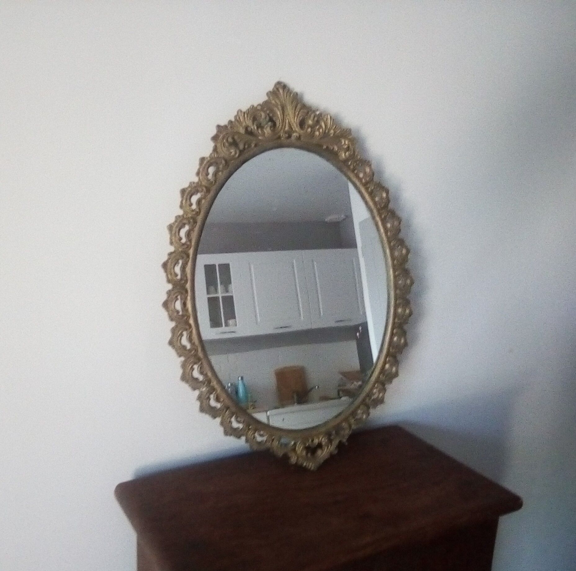 Old oval mirror 41x29 baroque style brass frame