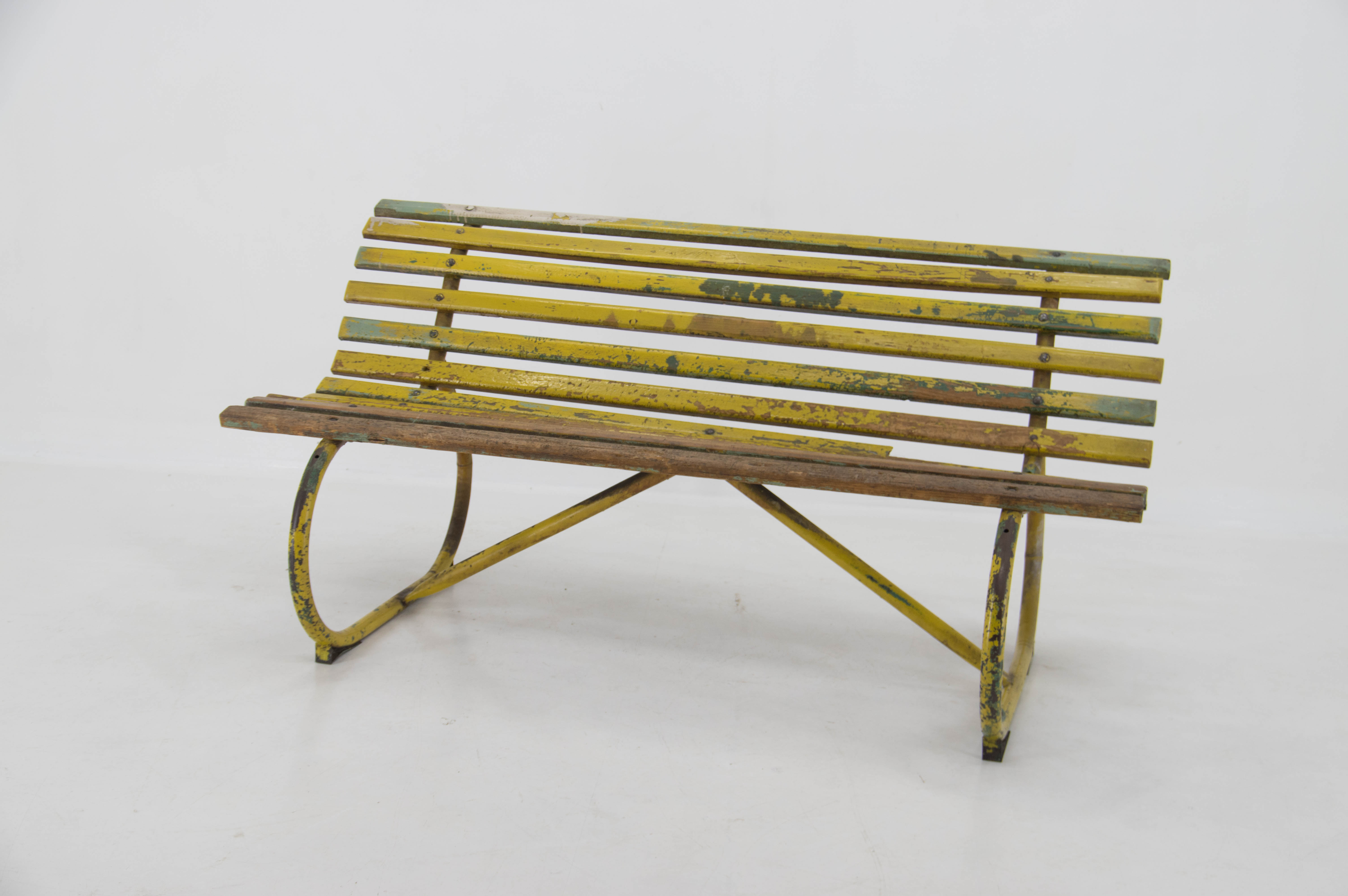 Vintage Wood and Iron Bench, 1930s