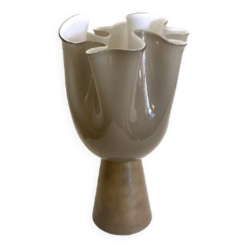 Lampe de table contemporaine en verre de style Murano beige laiteux