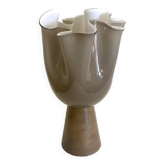 Lampe de table contemporaine en verre de style Murano beige laiteux
