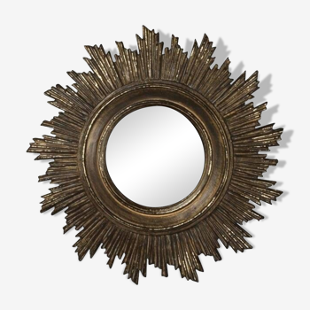 Antique golden sun convex mirror