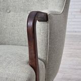 1960s, Danish armchair, original light grey furniture wool, teak wood.