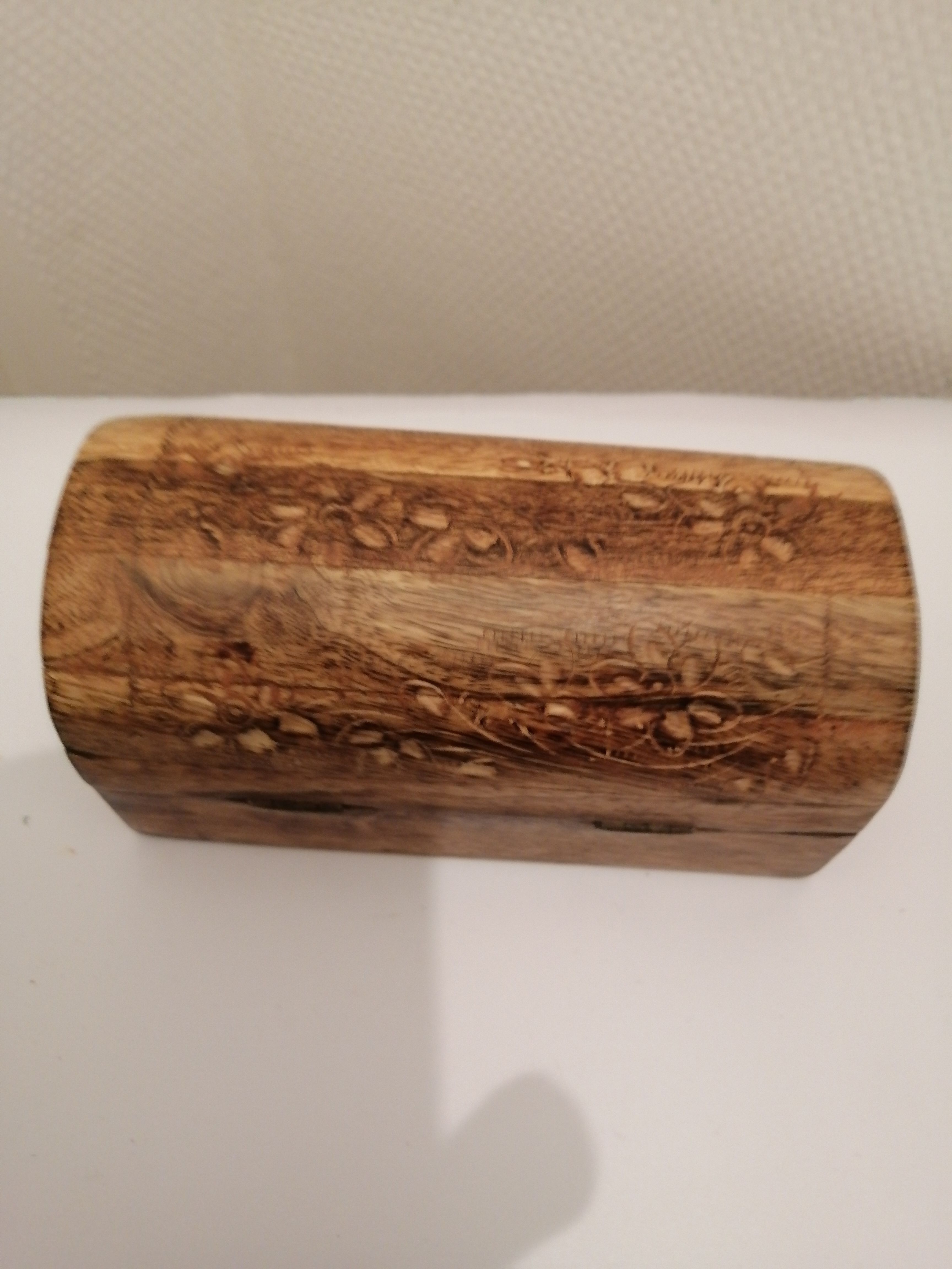 Super small wooden jewelry chest carved floral