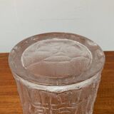 Large vintage glass vase or bowl with South American/Inca ornaments.