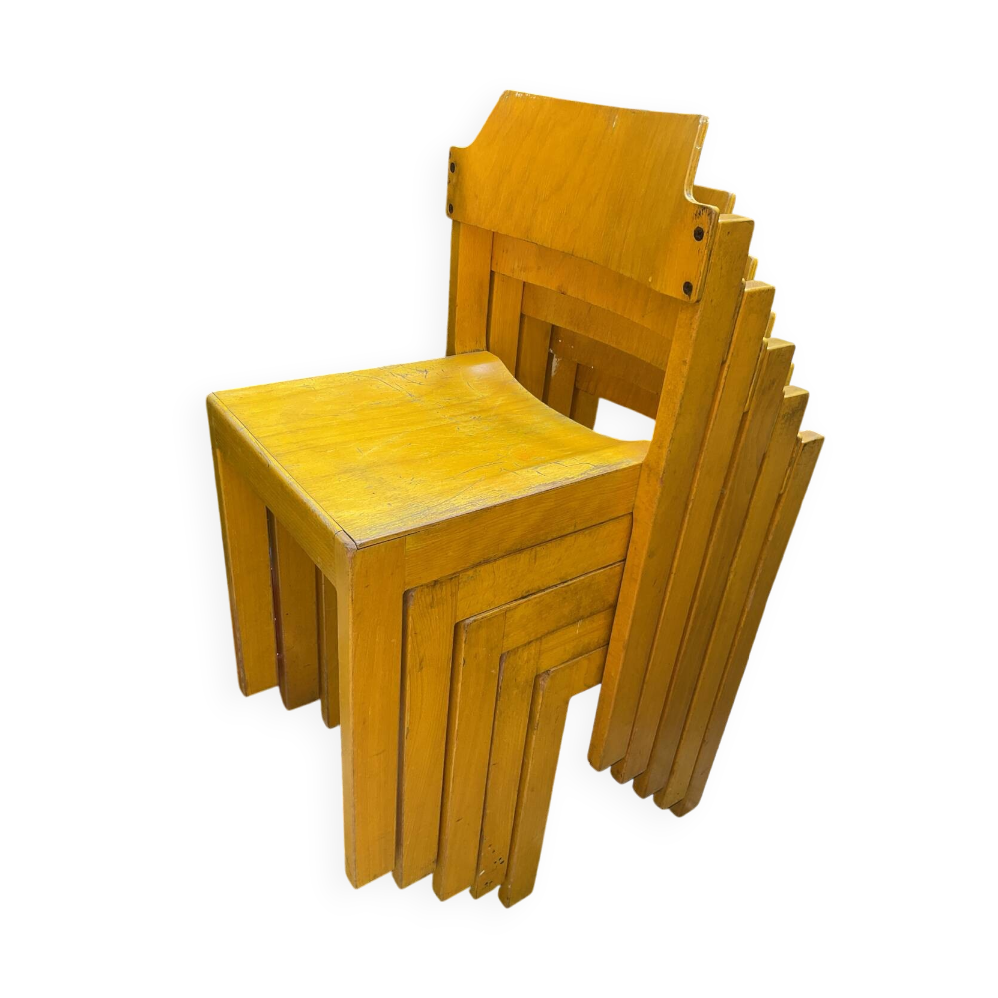 Lot de cinq chaises bois années 50