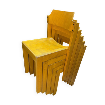 Lot de cinq chaises bois années 50