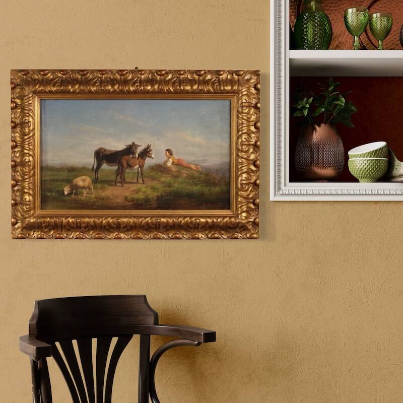 19th century Italian signed bucolic landscape painting