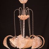 Pink Art Decò Barovier e Toso "Fountain" Pendant Light, Murano Glass, 1940s