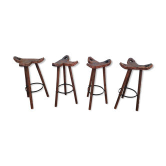set of 4 bar stool - Rustic - Bois Fer