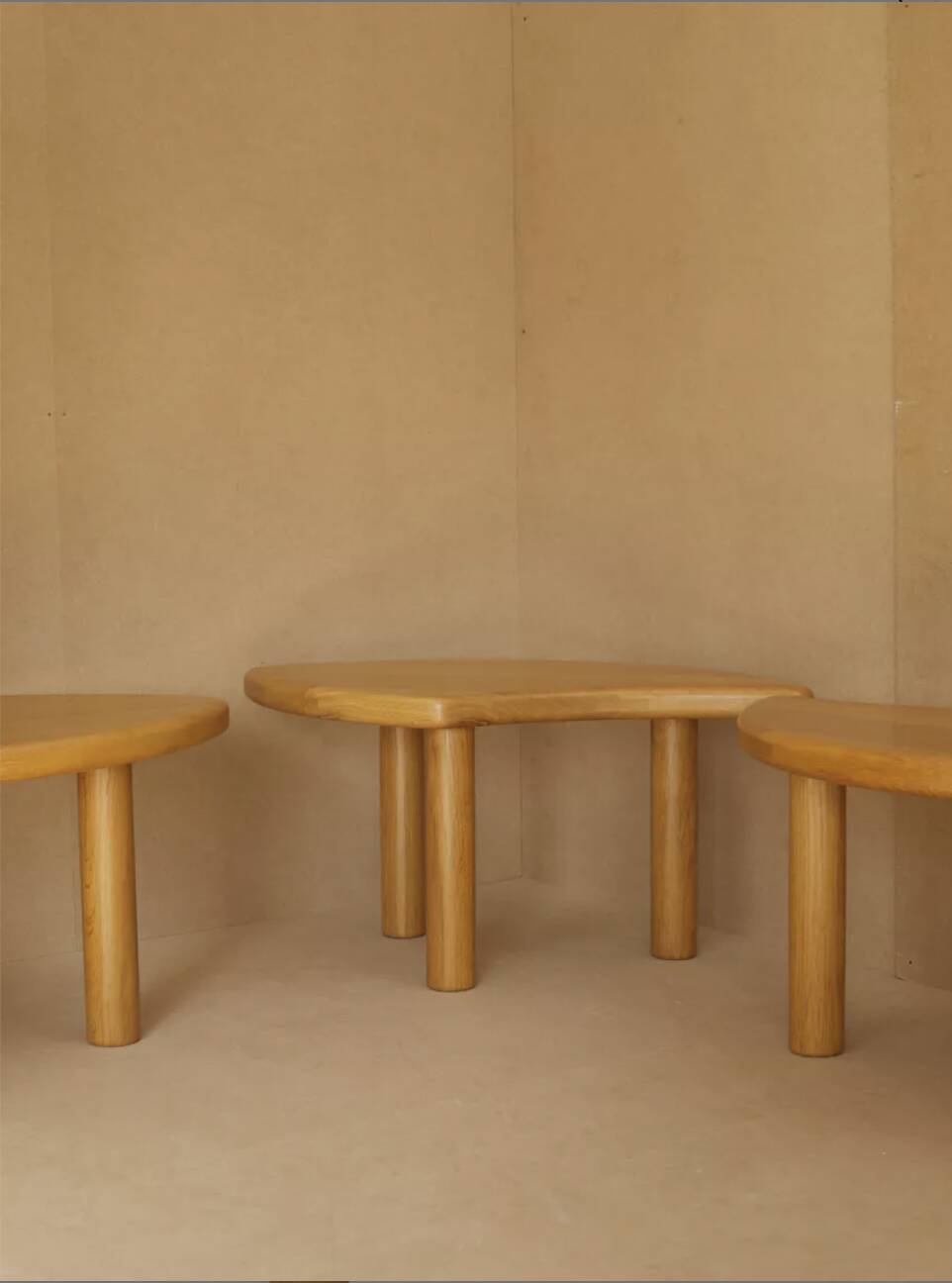 Vintage solid oak modular petal coffee tables circa 1980