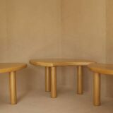 Tables basses pétales modulables en chêne massif vintage circa 1980