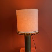 Copper "bouillotte" lamp with Ashoka Silk shade, pom-poms of c
