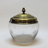 Ancien pot à sucre en verre taillé et métal