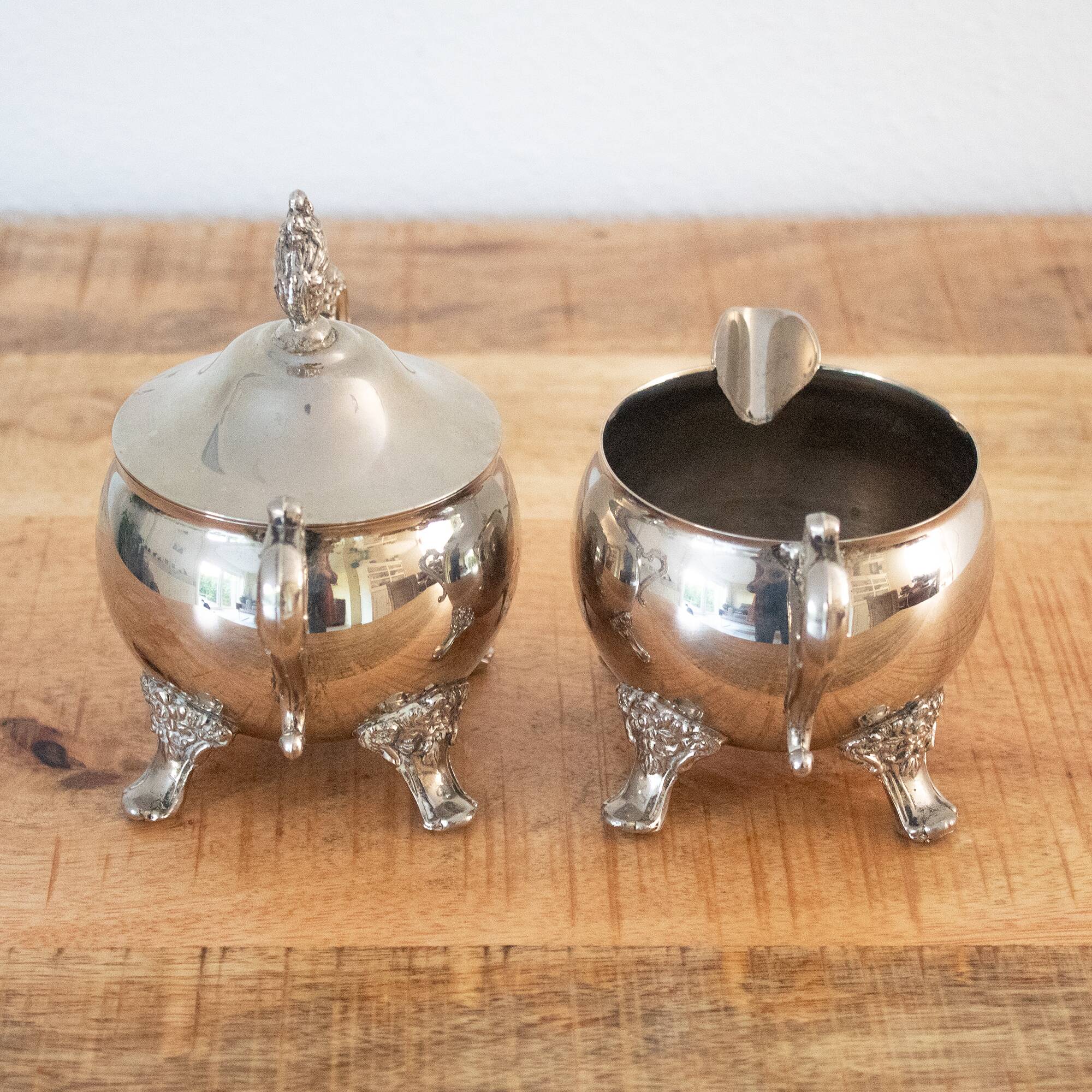 Antique Silver Plated Sugar Bowl & Creamer Set: Old Milk and Sugar Tablewar