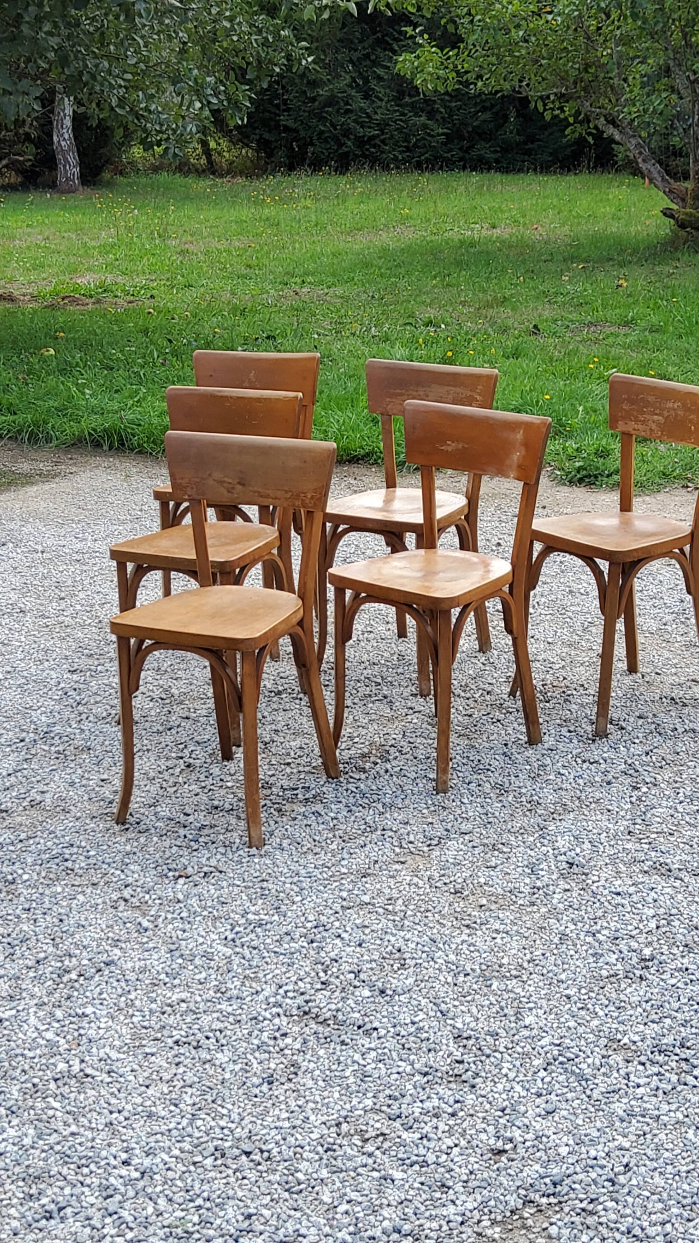 Set of 6 Baumann bistro chairs from the 50s stamp with iron