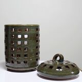 Vintage table lamp, glazed stoneware, perforated "Building" signed.
