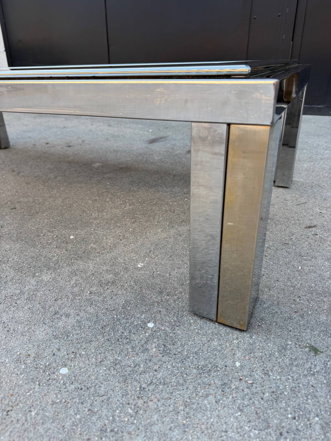 1970s smoked glass chrome coffee table