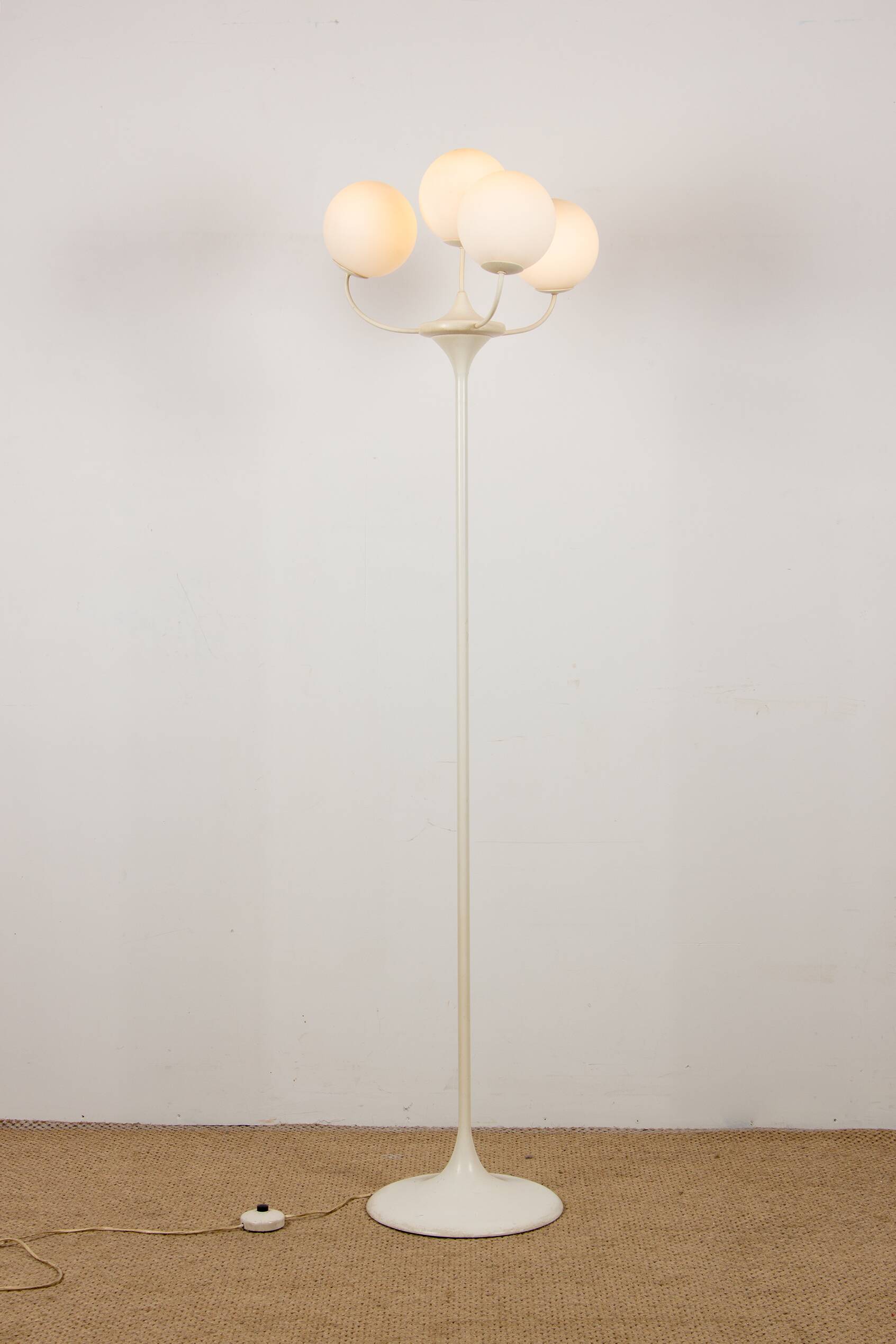 Large floor lamp, 4 branches finished with opalines, by Eva Renée Nele for Temde Leuchten 1960