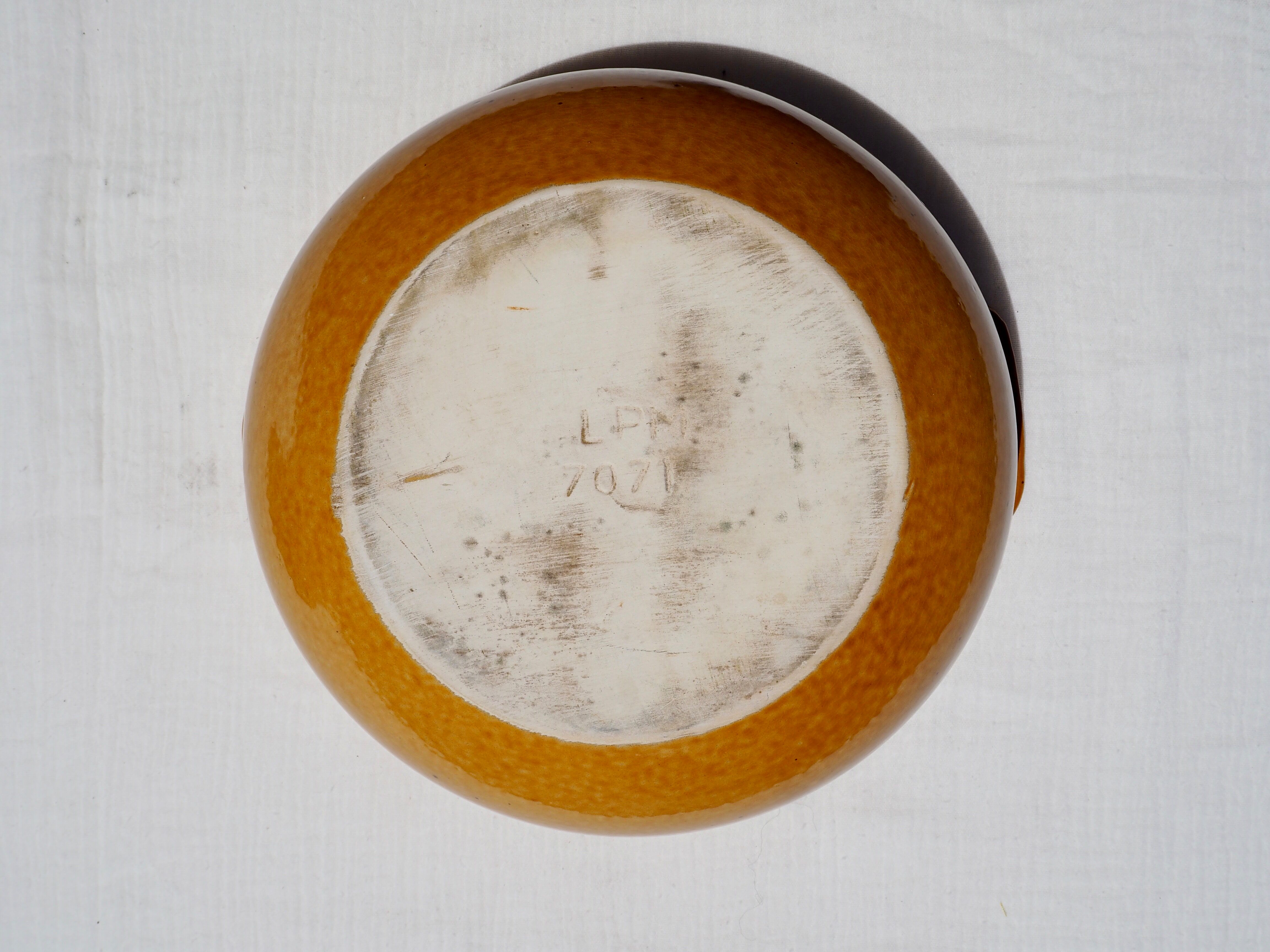 Pair of glazed ceramic salad bowls mustard LPM