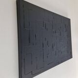 Tableau peinture abstraite monochrome minimaliste noir