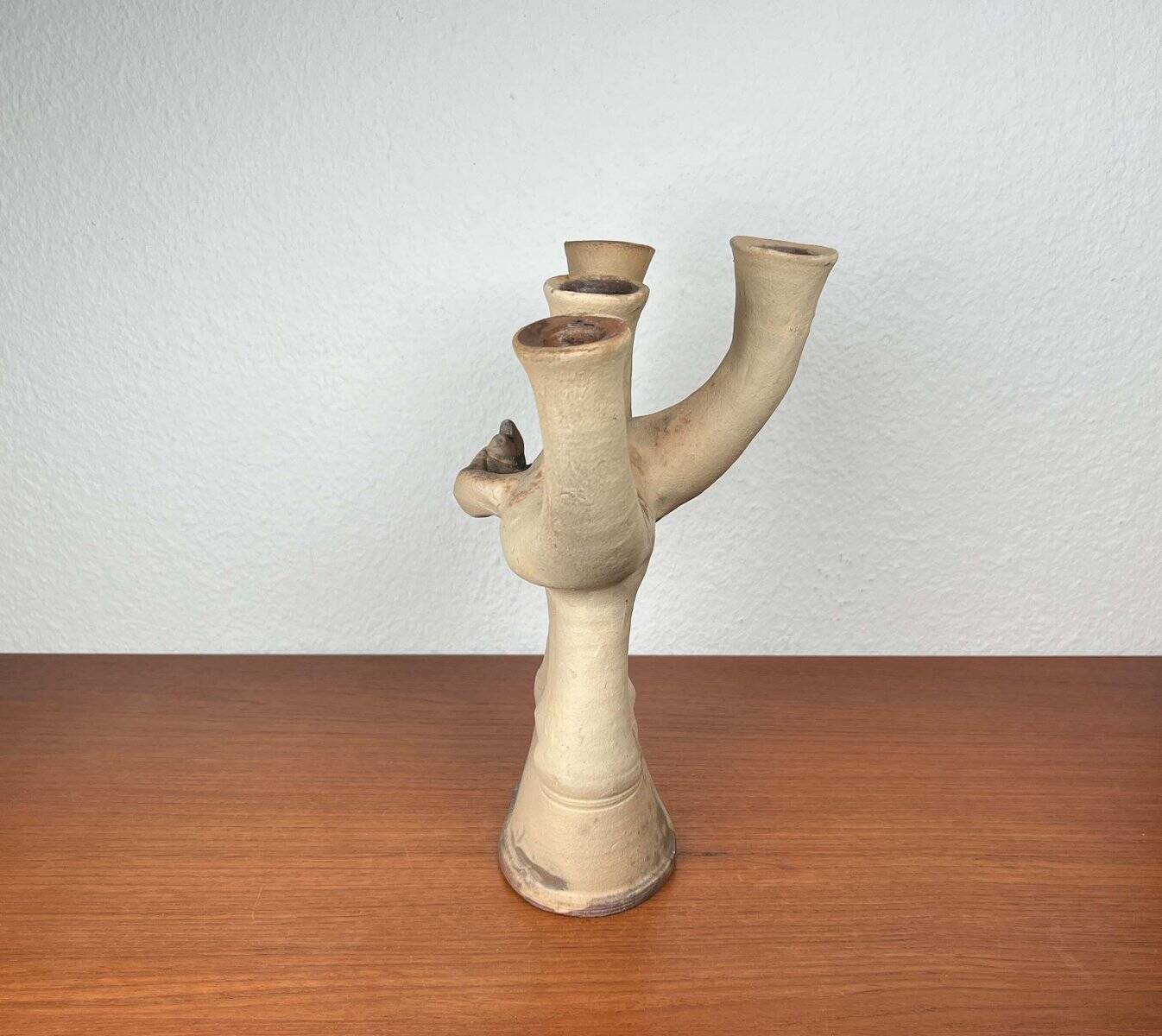 German Studio Pottery Sculptural Candleholder from Hans Fischer, 1980s