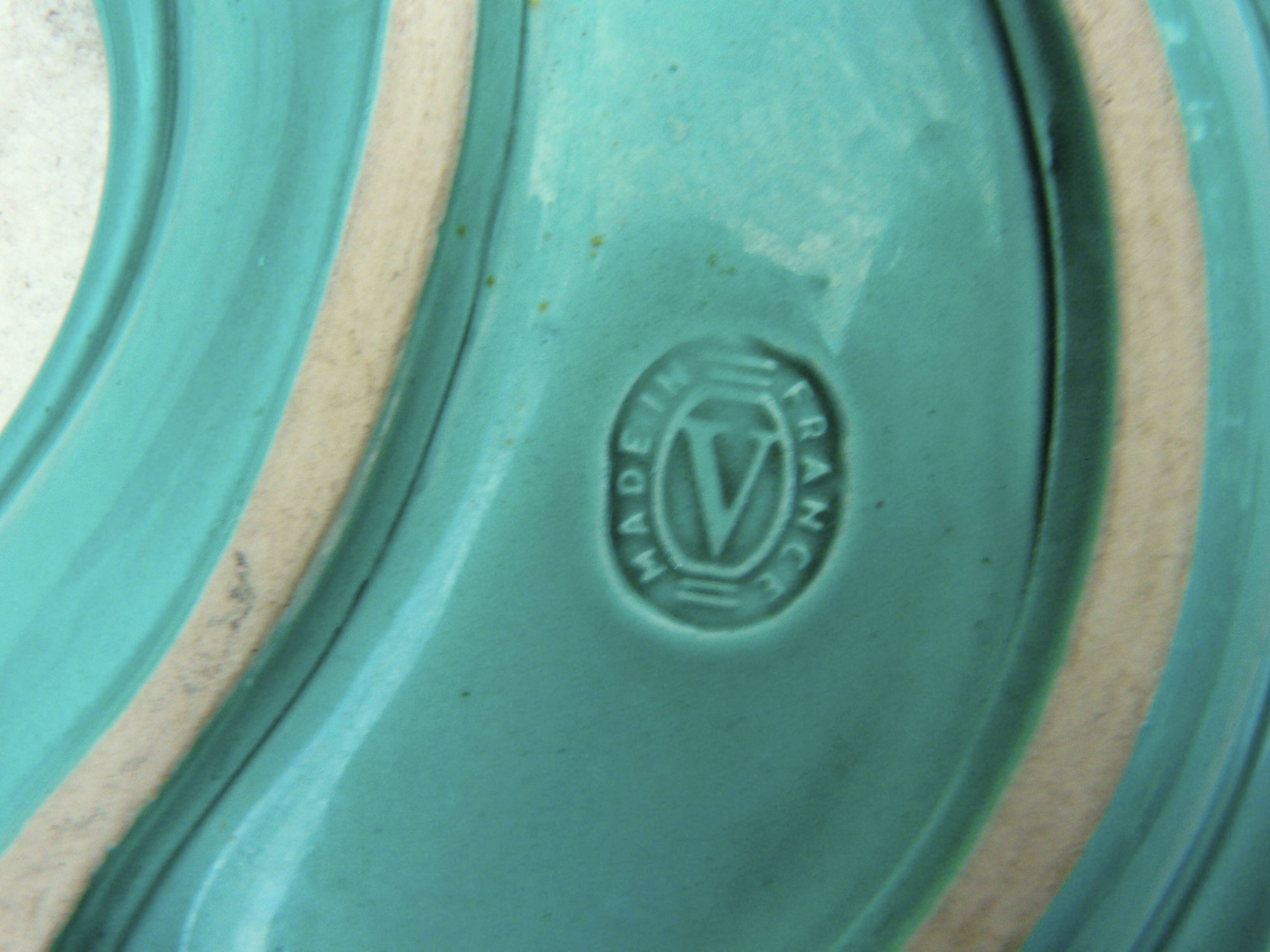 Empty cup pocket stylized leaf green ceramic enamelled verceram 1930 to 1940