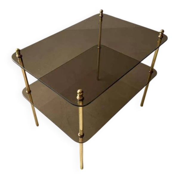 Table d'appoint en laiton vintage avec verre fumé, années 1970