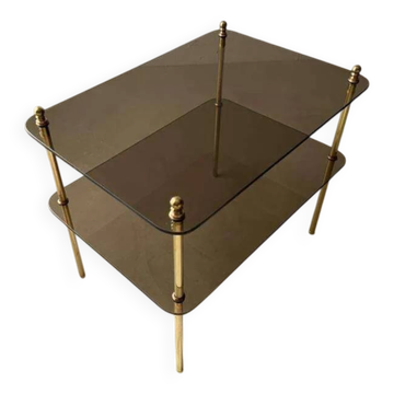 Table d'appoint en laiton vintage avec verre fumé, années 1970