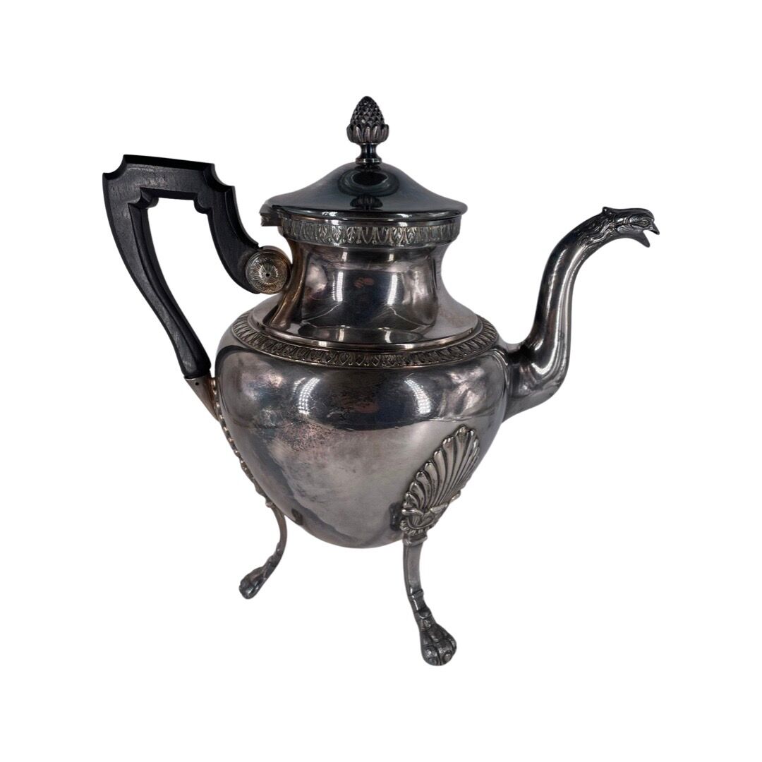 Empire style coffee and tea service in silver metal. Marked RM for Roux-Marquiand 20th century