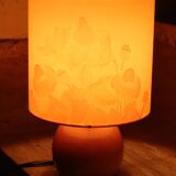 Blond wood lamp, silk lampshade, 70s