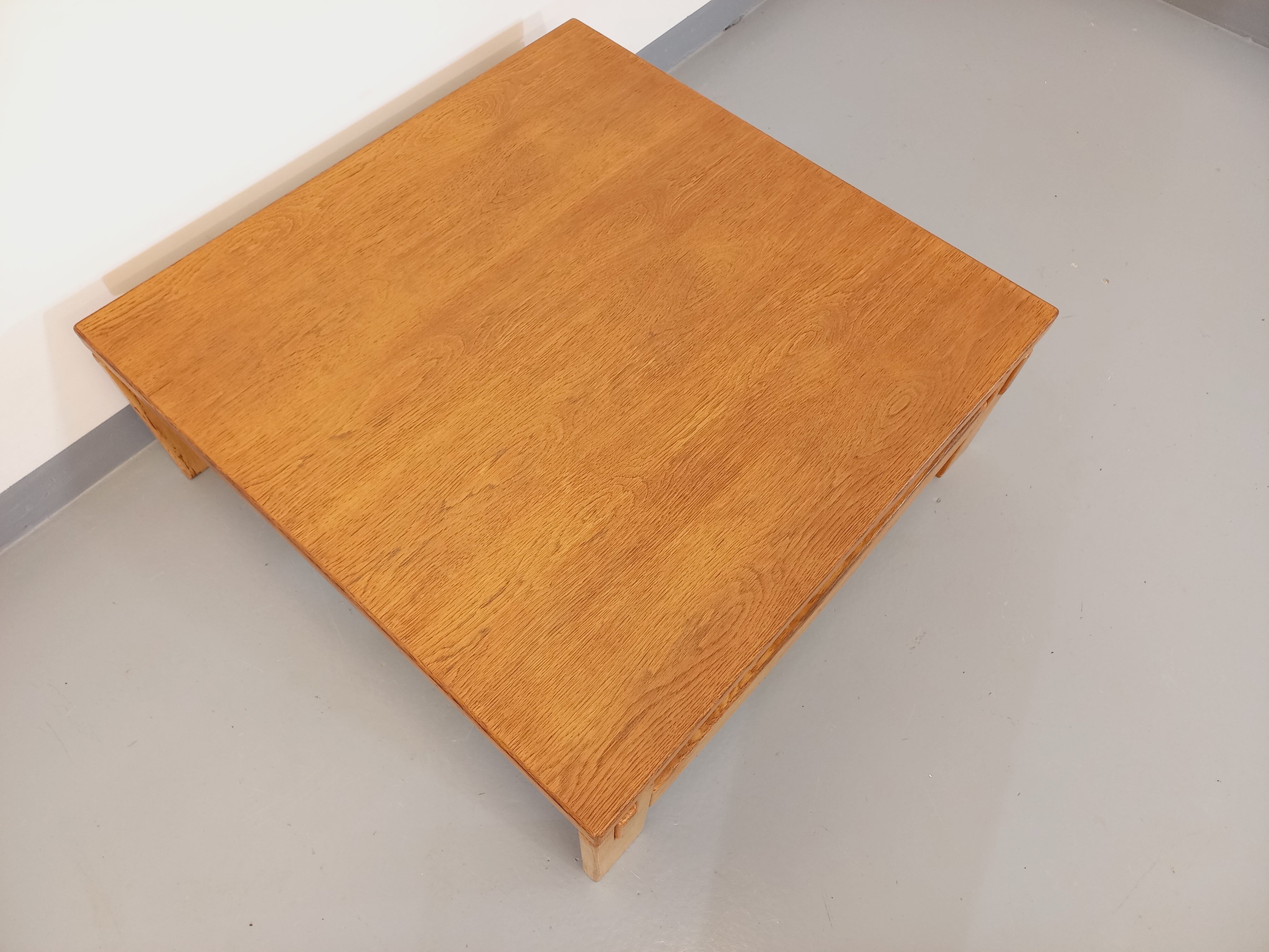 Vintage square coffee table in solid oak wood from the 60s 70s